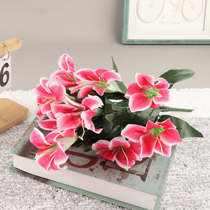 Factory price 10 heads <em>artificial</em> <em>flower</em> fake lily for garden decor