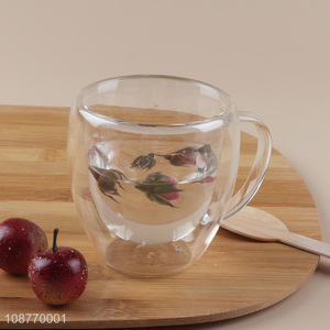 Low price double-wall glass water cup with handle