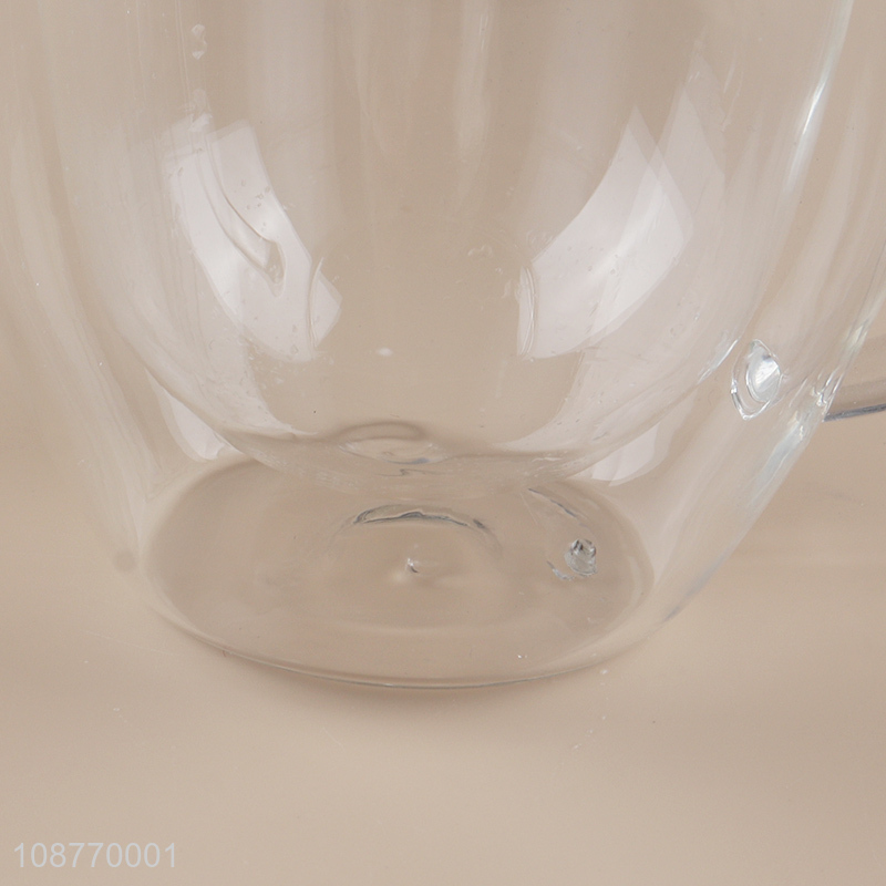 Low price double-wall glass water cup with handle