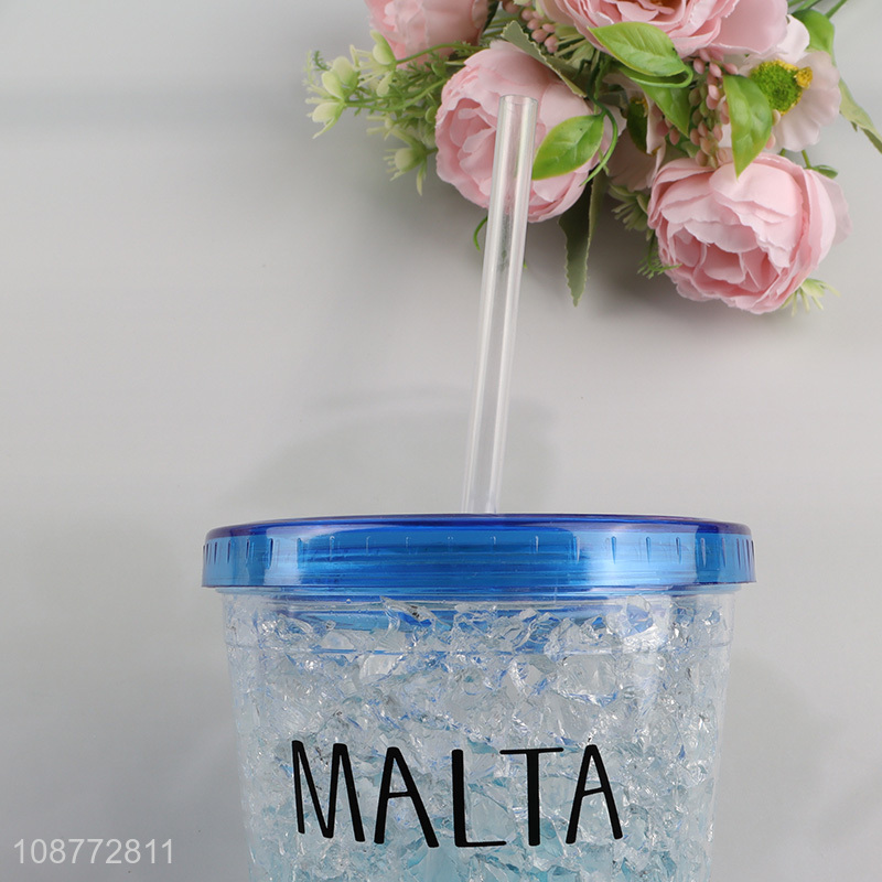 Wholesale double-walled water tumbler with lid, straw