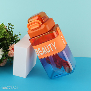 Wholesale plastic water bottle with straw & shoulder strap