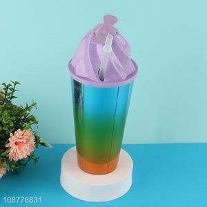 Online wholesale plastic water cup with straw & lid