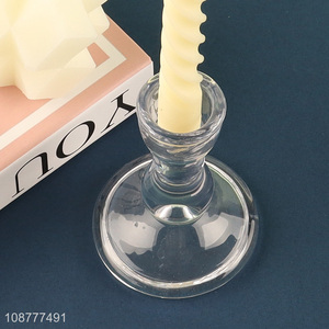 Hot selling clear <em>glass</em> <em>candlestick</em> holder for taper