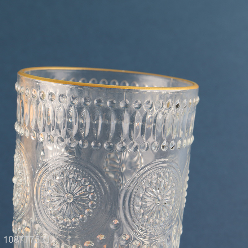 Online wholesale clear glass water cup with gold brim
