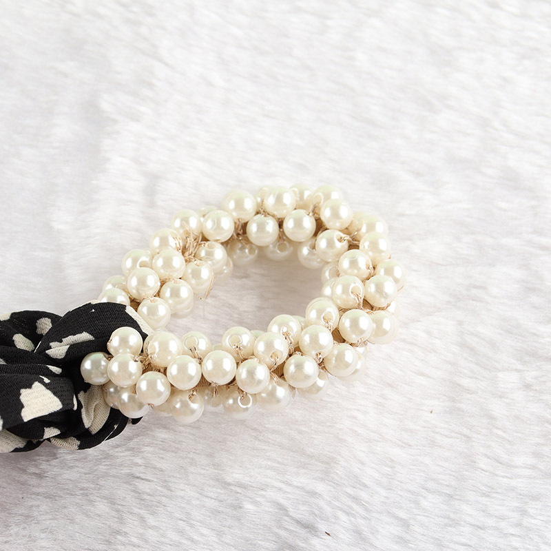 Factory price ribbon bowknot pearl hair ties