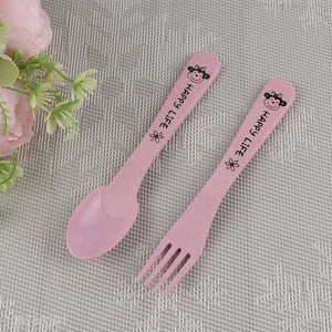 Hot selling wheat straw spoon and fork set for kids