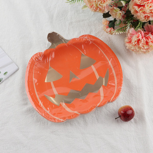 Hot selling 13pcs pumpkin paper <em>plates</em> for Halloween party