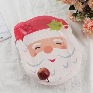 Wholesale 8pcs santa claus shaped paper <em>plates</em> for Christmas decor