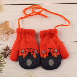 Factory price cartoon kids <em>winter</em> mitten hanging neck <em>gloves</em>