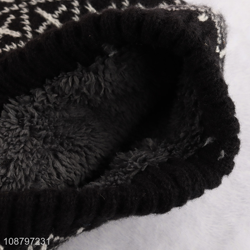 Wholesale winter knitted cap jacquard pattern beanie for women