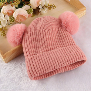 Good quality kids winter <em>hat</em> <em>knit</em> beanie with double pom pom