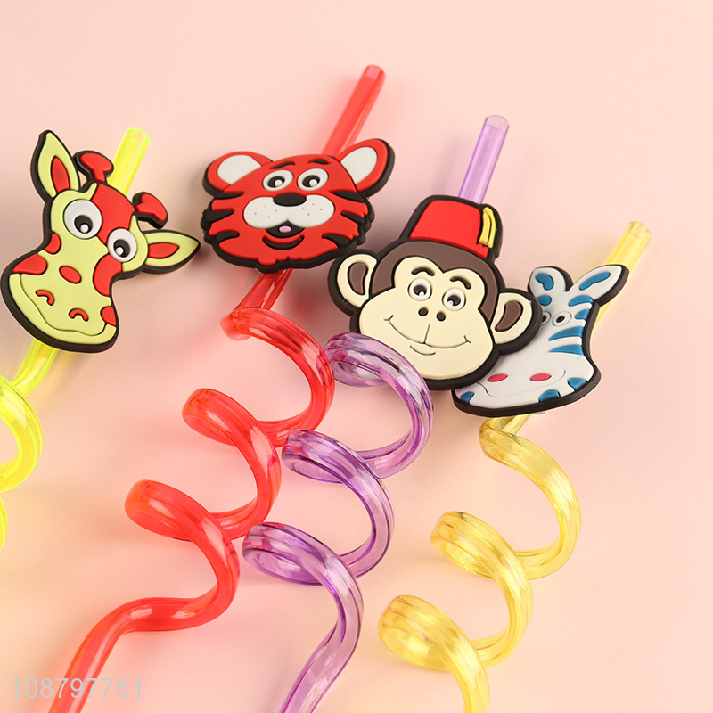 Good quality 4pcs cartoon plastic drinking straw