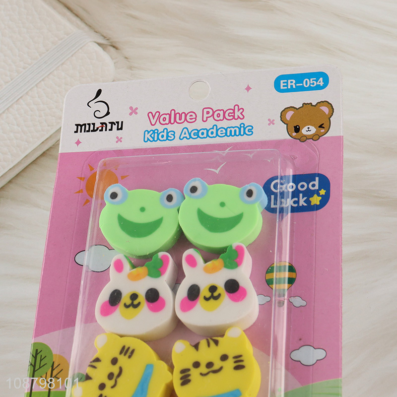 Good quality cartoon 6pcs students eraser set