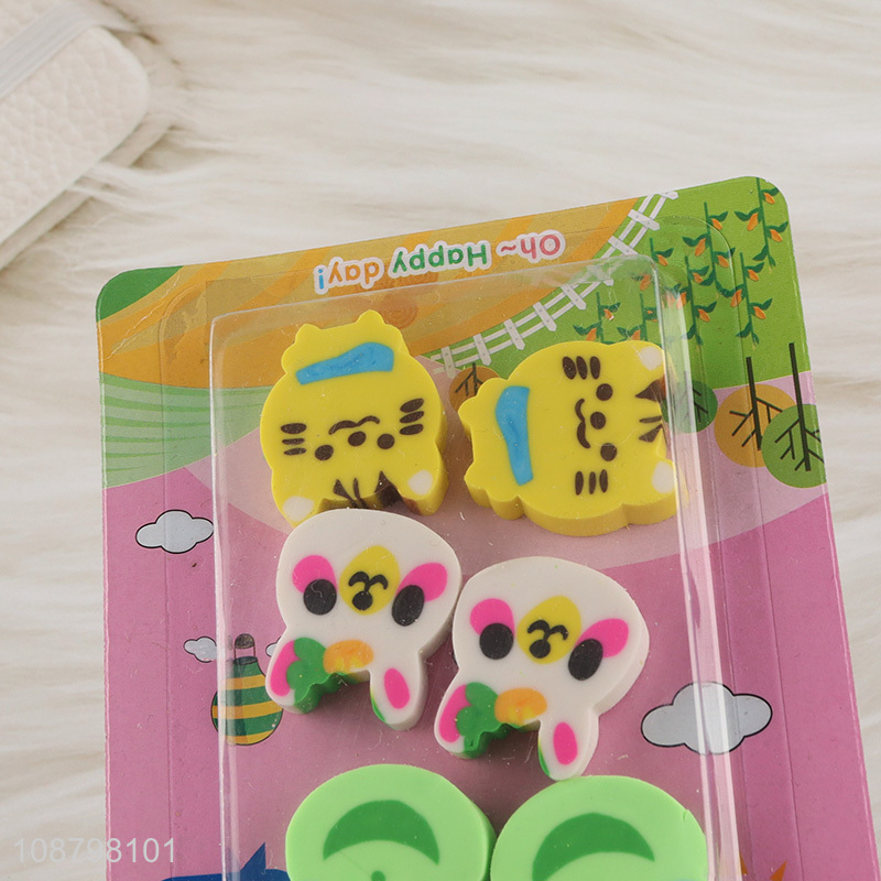 Good quality cartoon 6pcs students eraser set