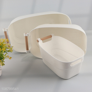 Top products plastic storage basket with bamboo handle