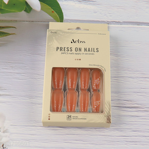 Good quality 24pcs press on false nails with nail <em>glue</em>