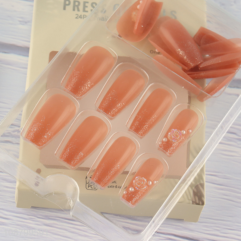 Good quality 24pcs press on false nails with nail glue