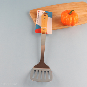 Good price stainless steel slotted spatula with wooden handle