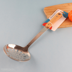 Hot product <em>wood</em> handle stainless steel slotted ladle