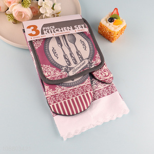 Good quality 3pcs oven mitt pot holder and dish <em>towel</em> set