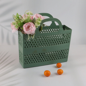 Top sale green plastic hollow storage basket wholesale