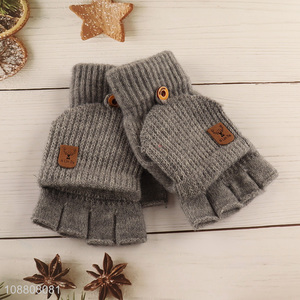 Wholesale unisex winter fingerless <em>gloves</em> convertible mittens
