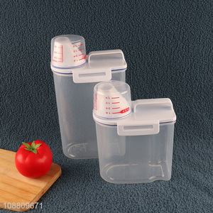 Wholesale clear plastic rice <em>storage</em> bucket with measuring cup