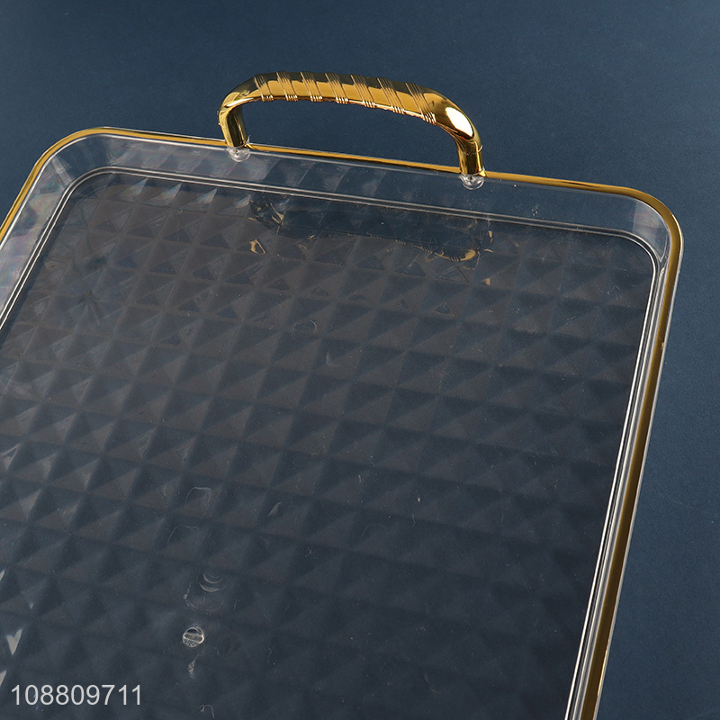 New product clear plastic food serving tray with gold handles