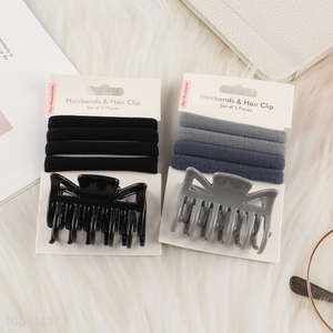 Wholesale 5pcs/set elastic hair bands and plastic hair claw clip