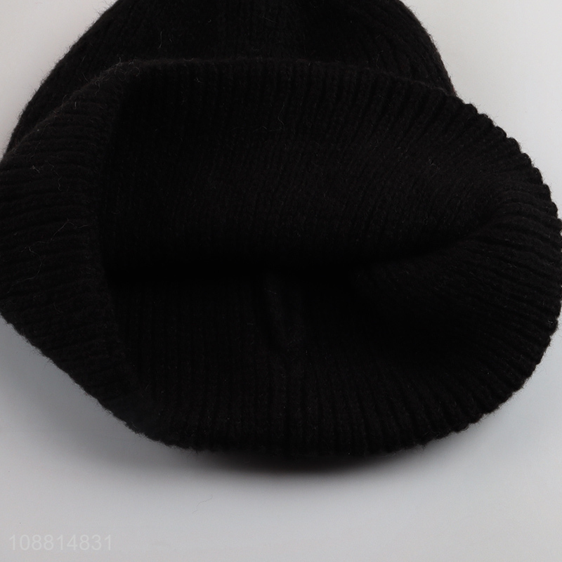 Good quality black winter knitted hat beanies hat