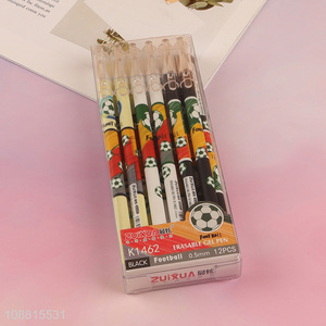 Good quality 12pcs football printed black ink erasable gel pens