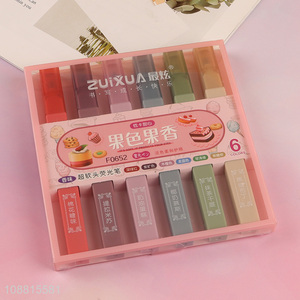 New product 6 colors fruit scented soft tip pastel highlighters