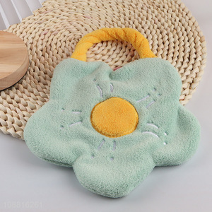 Low price flower shape hanging coral fleece hand <em>towel</em>