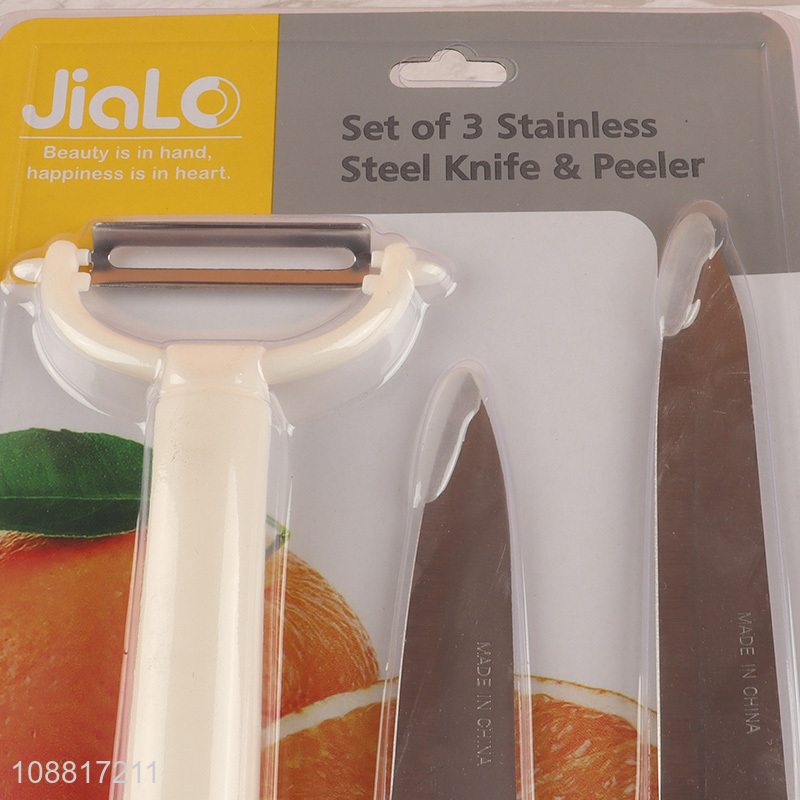 Wholesale 3pcs stainless steel fruit peeler and paring knives set