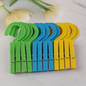 New product 12pcs plastic laundry hook clip clothes pins