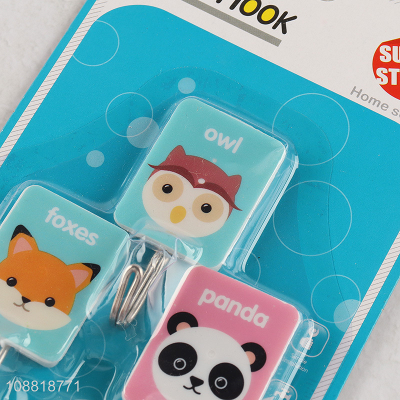 Factory price 3pcs cartoon animal printed  sticky hook for bathroom