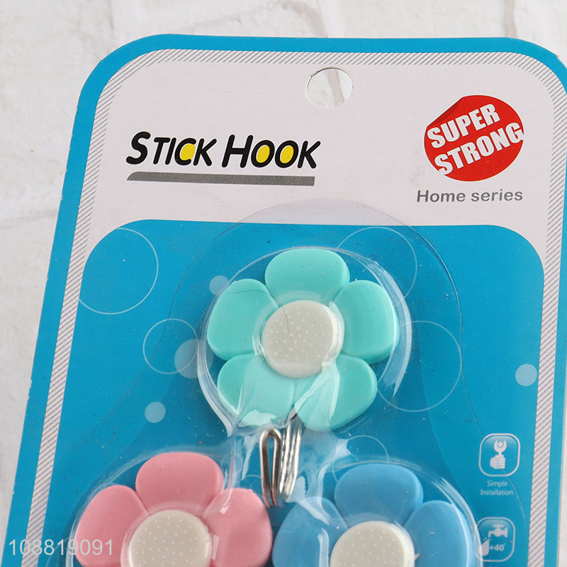 Wholesale 3pcs flower shaped stick on wall hooks adhesive hooks