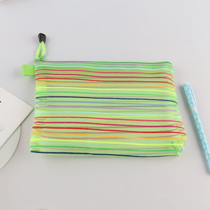 Wholesale colorful striped mesh <em>file</em> <em>bag</em> pencil pouch for school office