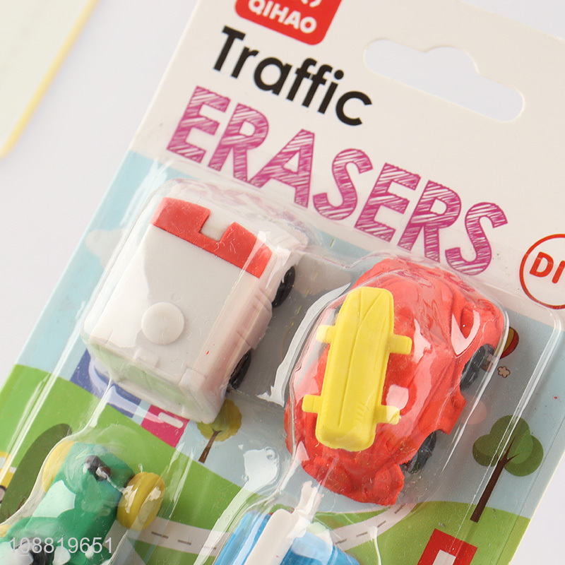 New arrival 4pcs cute cartoon traffic erasers for kids