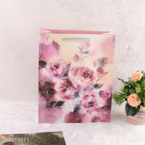 Hot sale floral print <em>paper</em> tote <em>bag</em> for gift packing