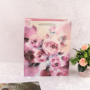 Hot sale floral print paper tote <em>bag</em> for <em>gift</em> packing