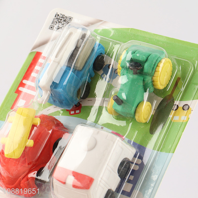 New arrival 4pcs cute cartoon traffic erasers for kids