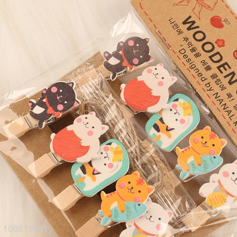 Wholesale 10pcs cute cartoon wooden clothespins photo holders