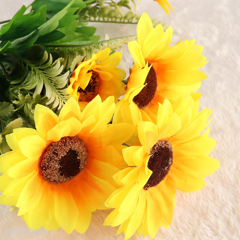 Good quality 7-head artificial flowers fake cloth sunflowers