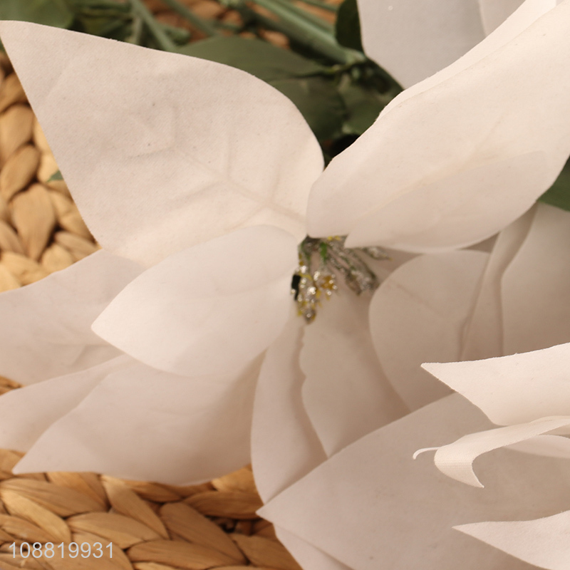 Wholesale 7-head white aritificial poinsettia for Christmas decor