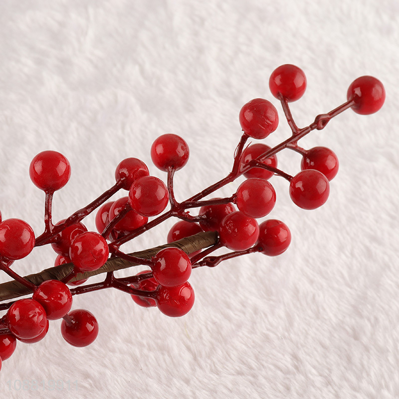 Wholesale 5-branch artificial red berry stem for Xmas tree deocr