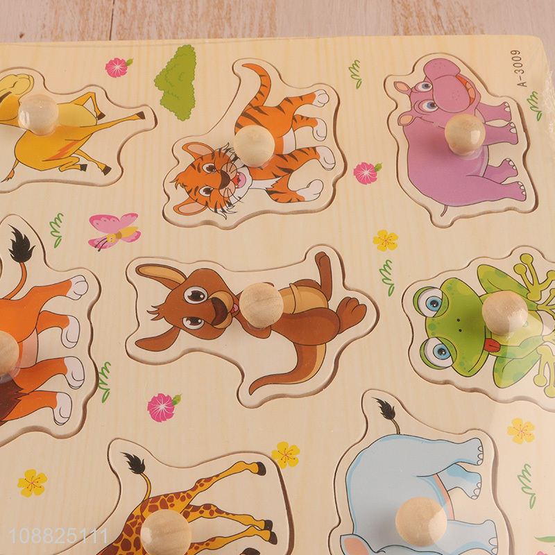 New product animal pattern wooden peg puzzle for kids toddlers