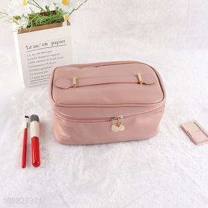 Good quality portable pink makeup bag cosmetic bag with zipper