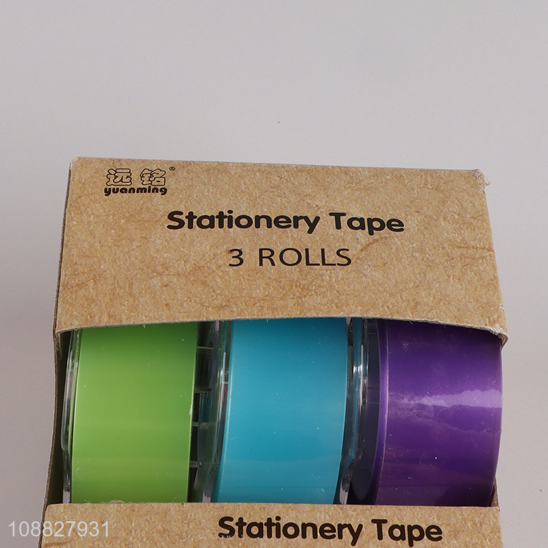 Good quality 3 rolls colorful stationery tapes with 3 dispensers