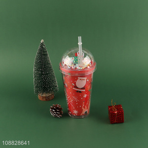 Good price christmas series 450ml plastic water cup with straw